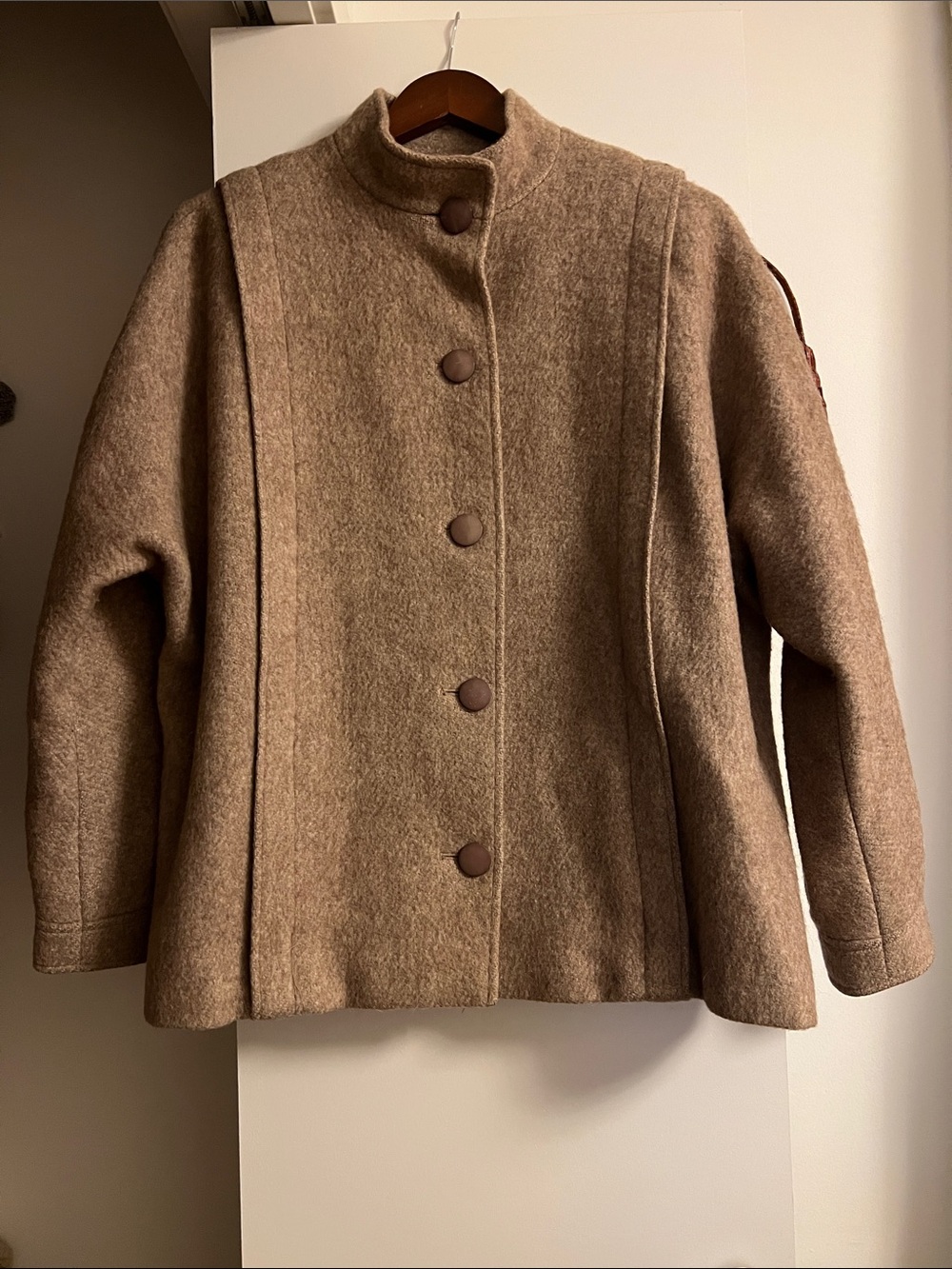 Womens Wool Blend Stand-Collar Button Jacket